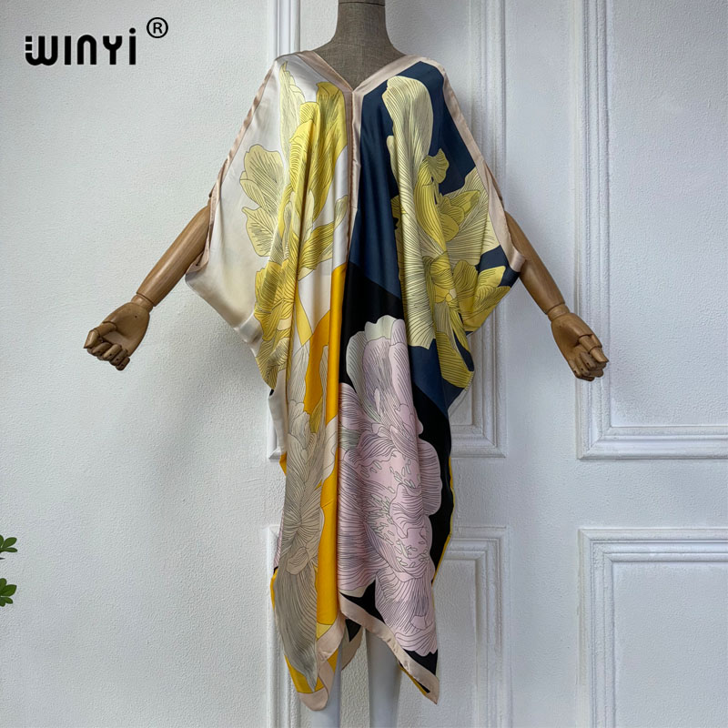 Robe Silk Women - WINYI Summer african V-neck dress Printed